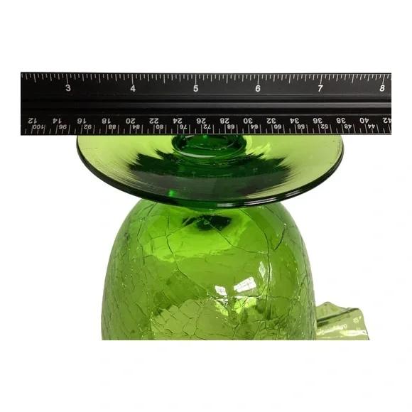 Blenko 388 Green Crackle Art Glass Vase Handcrafted Crimped Ruffled Edge Vintage - Picture 16 of 16